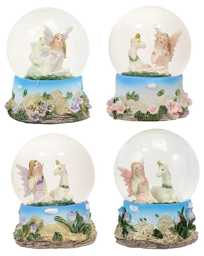 ebros gift Ebros Set of 4 Fantasy Pixie Fairies And Unicorns Small Glitter Water Globe Figurines