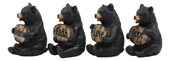 Ebros Gift Ebros Set Of 4 Inspirational Bears Statues Whimsical Cute Black Bear Holding Love Believe Faith And Hope Sign Plaque Small Figurines Western Decor Rustic Nature Lovers