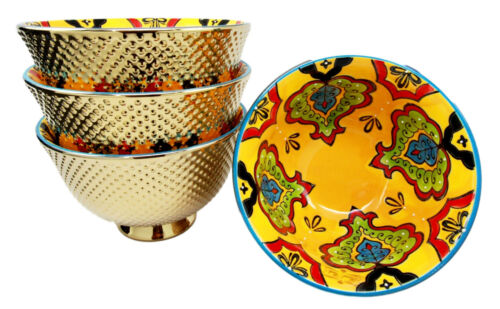 ebros gift Ebros Set of 4 Luxury Gold Plated Personal Sized Dining Bowls 6"Diameter Made Of Ceramic Bowl Ideal For Ramen Noodles Soup Rice & Dinner Party Hosting (Orange Pea Pods)