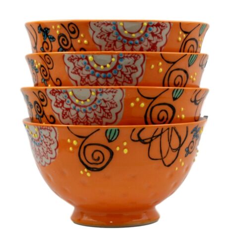 Ebros Gift Ebros Set Of 4 Luxury Ottoman Style Textured Dining Bowls 5.75"Diameter Made Of Ceramic Ideal For Home Decor Dinnerware & Giftware (Oriental Orange)