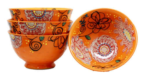 ebros gift Ebros Set of 4 Luxury Ottoman Style Textured Dining Bowls 5.75"Diameter Made Of Ceramic Ideal For Home Decor Dinnerware & Giftware (Oriental Orange)