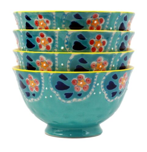 Ebros Gift Ebros Set Of 4 Luxury Ottoman Style Textured Dining Bowls 5.75"Diameter Made Of Ceramic Ideal For Home Decor Dinnerware & Giftware (Ocean Blue)