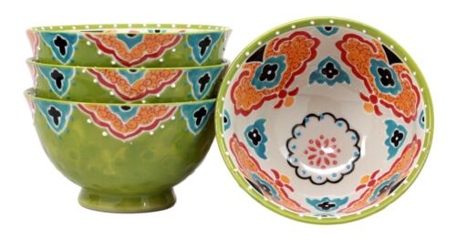 Ebros Gift Ebros Set Of 4 Luxury Ottoman Style Textured Dining Bowls 5.75"Diameter Made Of Ceramic Ideal For Home Decor Dinnerware & Giftware (Earth Green)