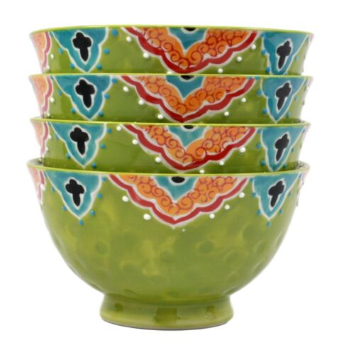 Ebros Gift Ebros Set Of 4 Luxury Ottoman Style Textured Dining Bowls 5.75"Diameter Made Of Ceramic Ideal For Home Decor Dinnerware & Giftware (Earth Green)