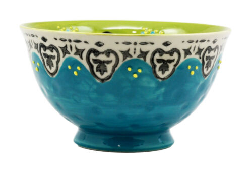 Ebros Gift Ebros Set Of 4 Luxury Ottoman Style Textured Dining Bowls 5.75"Diameter Made Of Ceramic Ideal For Home Decor Dinnerware & Giftware (Turquoise Blossom)