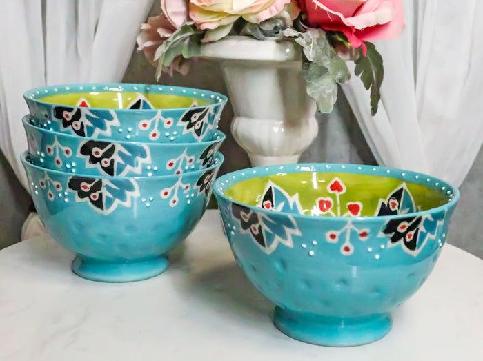 ebros gift Ebros Set of 4 Luxury Ottoman Style Textured Dining Bowls 5.75"Diameter Made Of Ceramic Ideal For Home Decor Dinnerware & Giftware (Four Seasons)