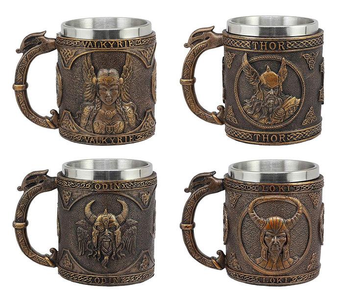 ebros gift Ebros Set of 4 Norse Viking God Odin Alfather Valkyrie Thor Loki Coffee Mug 13oz