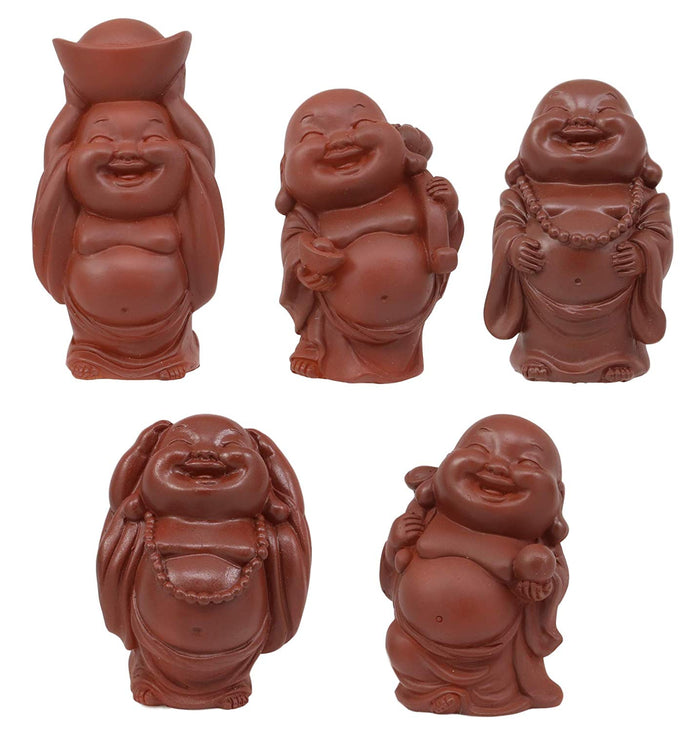 ebros gift Ebros Set of 5 Laughing Happy Buddhas Feng Shui Bodhissatva Buddha Maitreya Miniature Figurine 2.25" High Hotei Altar Decorative Sculpture Buddhism Statue