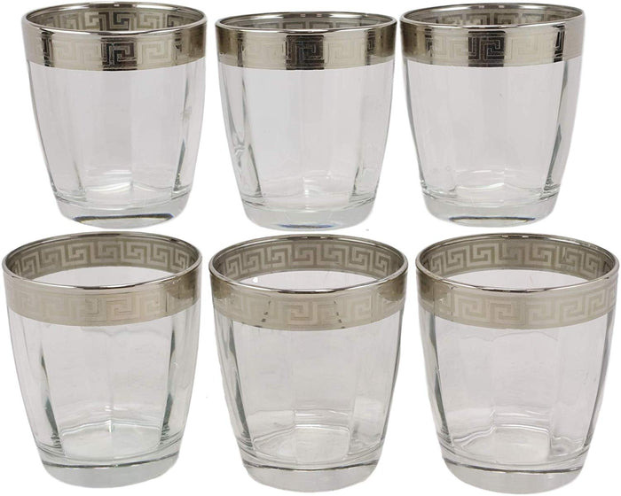 Ebros Gift Ebros Set Of 6 Double Old Fashioned Tumbler Glass With Greek Rim Accent 12oz