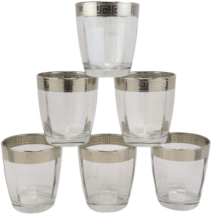 Ebros Gift Ebros Set Of 6 Double Old Fashioned Tumbler Glass With Greek Rim Accent 12oz