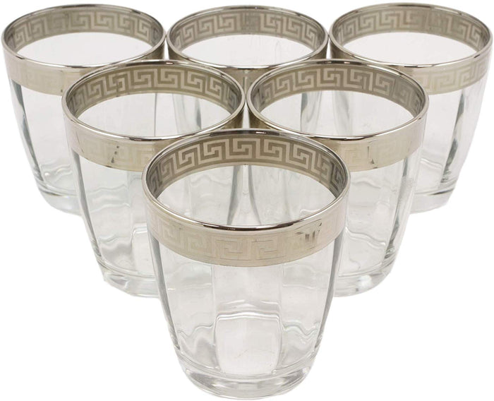 Ebros Gift Ebros Set Of 6 Double Old Fashioned Tumbler Glass With Greek Rim Accent 12oz