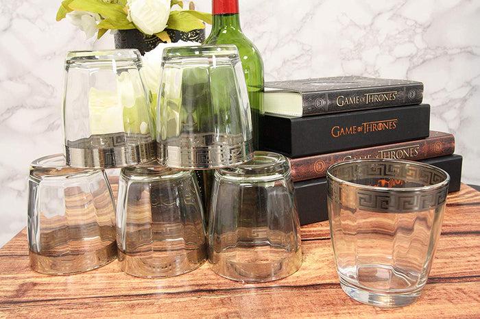ebros gift Ebros Set of 6 Double Old Fashioned Tumbler Glass With Greek Rim Accent 12oz