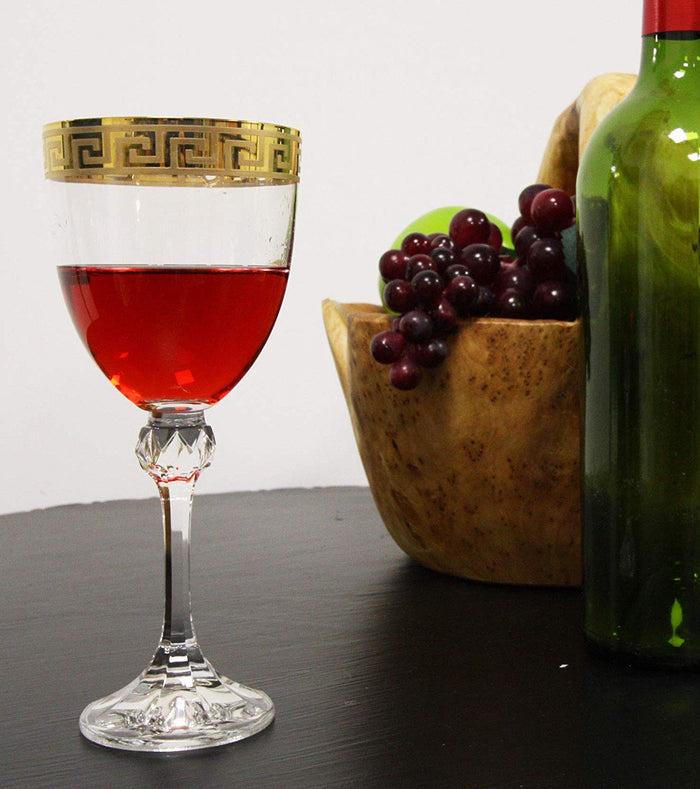 Ebros Gift Ebros Set Of 6 Italian Wine Glasses Gold Plated Greek Key Border Rim & Stem Base