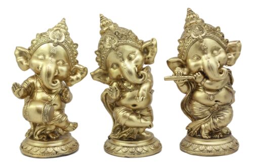 ebros gift Ebros Set of Three Elephant God Ritual Dancing Music Ganesha Hindu Figurine 6" H