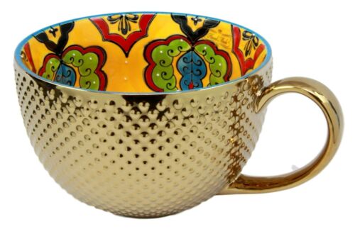 Ebros Gift Ebros Set Of Two Large Luxury Gold Plated Beverage Tea Coffee Mug 28 Fluid Ounces Dishwasher Safe Cup 7"Wide (Orange Pea Pods)
