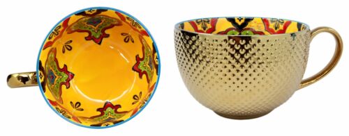 ebros gift Ebros Set Of Two Large Luxury Gold Plated Beverage Tea Coffee Mug 28 Fluid Ounces Dishwasher Safe Cup 7"Wide (Orange Pea Pods)
