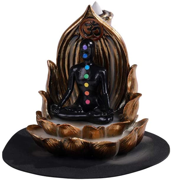 Ebros Gift Ebros Seven Chakra Yoga Backflow Incense Burner Resin Figurine 6"H