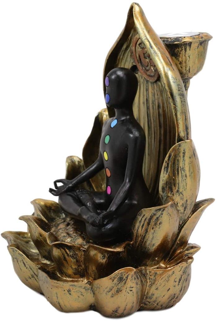 Ebros Gift Ebros Seven Chakra Yoga Backflow Incense Burner Resin Figurine 6"H