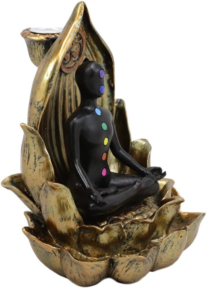 Ebros Gift Ebros Seven Chakra Yoga Backflow Incense Burner Resin Figurine 6"H