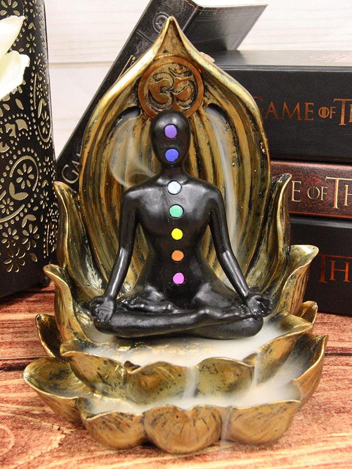 ebros gift Ebros Seven Chakra Yoga Backflow Incense Burner Resin Figurine 6"H
