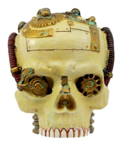 Ebros Gift Ebros Severed Steampunk Cyborg Skull Figurine 3"H Robotic Skull With Painted Gear Work