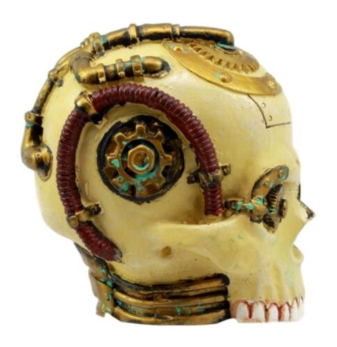 Ebros Gift Ebros Severed Steampunk Cyborg Skull Figurine 3"H Robotic Skull With Painted Gear Work