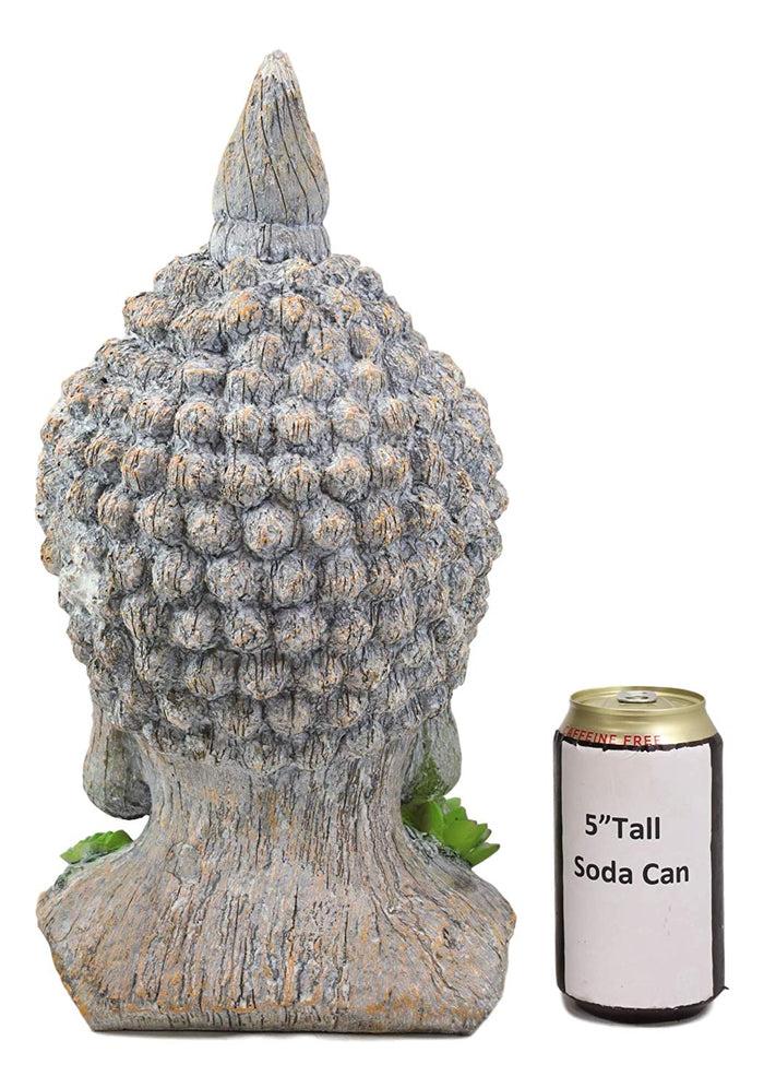 Ebros Gift Ebros Shakyamuni Buddha Gautama Ushnisha Head With Floral Succulents Statue 14.75" Tall In Aged Rustic Faux Wood Finish Amitabha Buddhism Bodhisattva Figurine Feng Shui Zen Altar Decoration