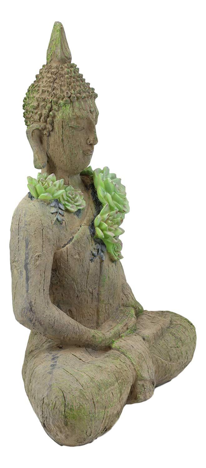 Ebros Gift Ebros Shakyamuni Buddha With Ushnisha Head And Floral Succulents Statue 15" Tall