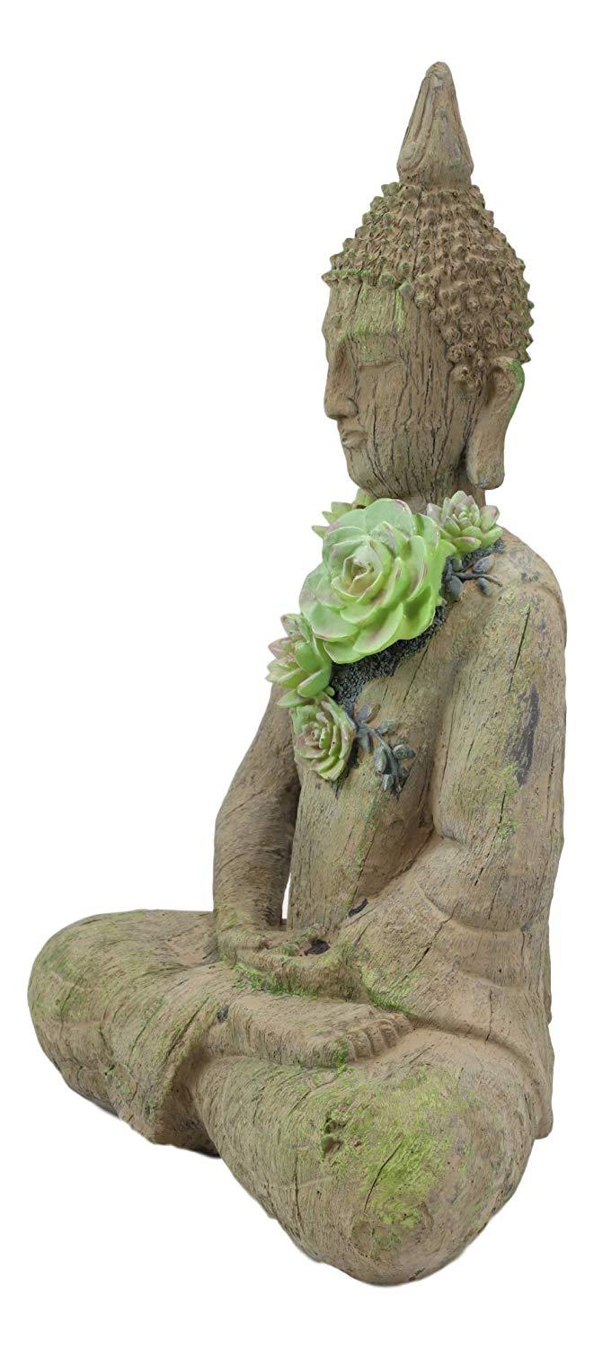 Ebros Gift Ebros Shakyamuni Buddha With Ushnisha Head And Floral Succulents Statue 15" Tall