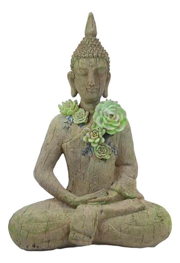 Ebros Gift Ebros Shakyamuni Buddha With Ushnisha Head And Floral Succulents Statue 15" Tall