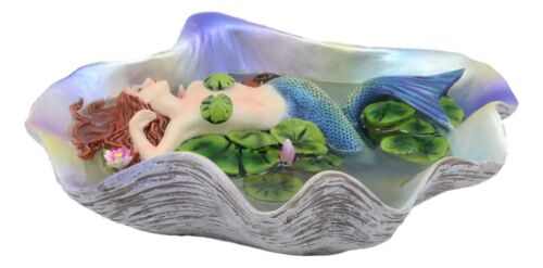Ebros Gift Ebros Sheila Wolk Elan Vital Sculpture Red Haired Mermaid Sleeping On Water Lilies With Koi Fishes In A Giant Clam Shell Pond Figurine Fantasy Mermaids Pirates Sirens Decor Statue 6.75"Long