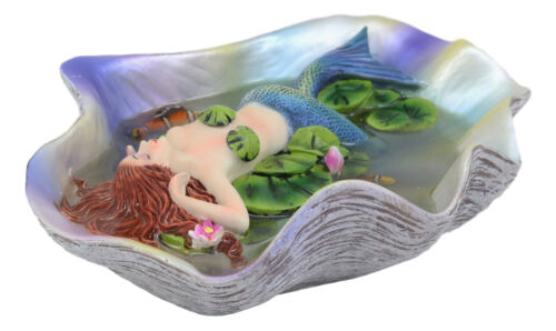 Ebros Gift Ebros Sheila Wolk Elan Vital Sculpture Red Haired Mermaid Sleeping On Water Lilies With Koi Fishes In A Giant Clam Shell Pond Figurine Fantasy Mermaids Pirates Sirens Decor Statue 6.75"Long