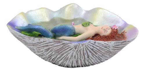 Ebros Gift Ebros Sheila Wolk Elan Vital Sculpture Red Haired Mermaid Sleeping On Water Lilies With Koi Fishes In A Giant Clam Shell Pond Figurine Fantasy Mermaids Pirates Sirens Decor Statue 6.75"Long