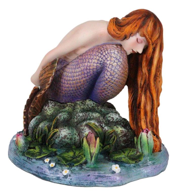 Ebros Gift Ebros Sheila Wolk Masterpiece Quietude Mermaid Statue 4.25" Tall Mythical Fantasy Mermaid Praying By A Lagoon Nautical Decor Figurine
