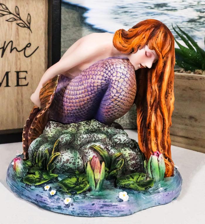 ebros gift Ebros Sheila Wolk Masterpiece Quietude Mermaid Statue 4.25" Tall Mythical Fantasy Mermaid Praying by A Lagoon Nautical Decor Figurine