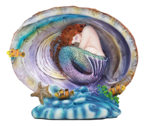 ebros gift Ebros Sheila Wolk Mermaid Pearl Sleeping Mermaid Inside An Oyster Shell Statue
