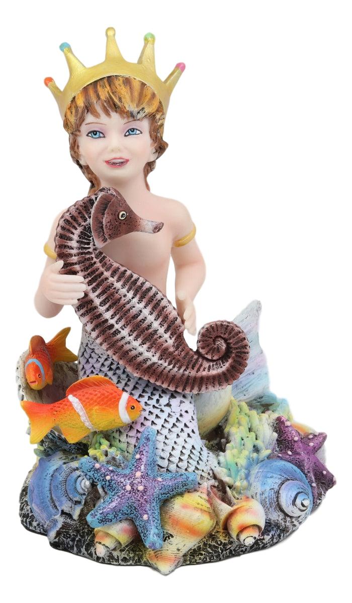 ebros gift Ebros Sheila Wolk Ocean Treasure Chest Merboy with Seahorse Starfish Clownfish 7"H