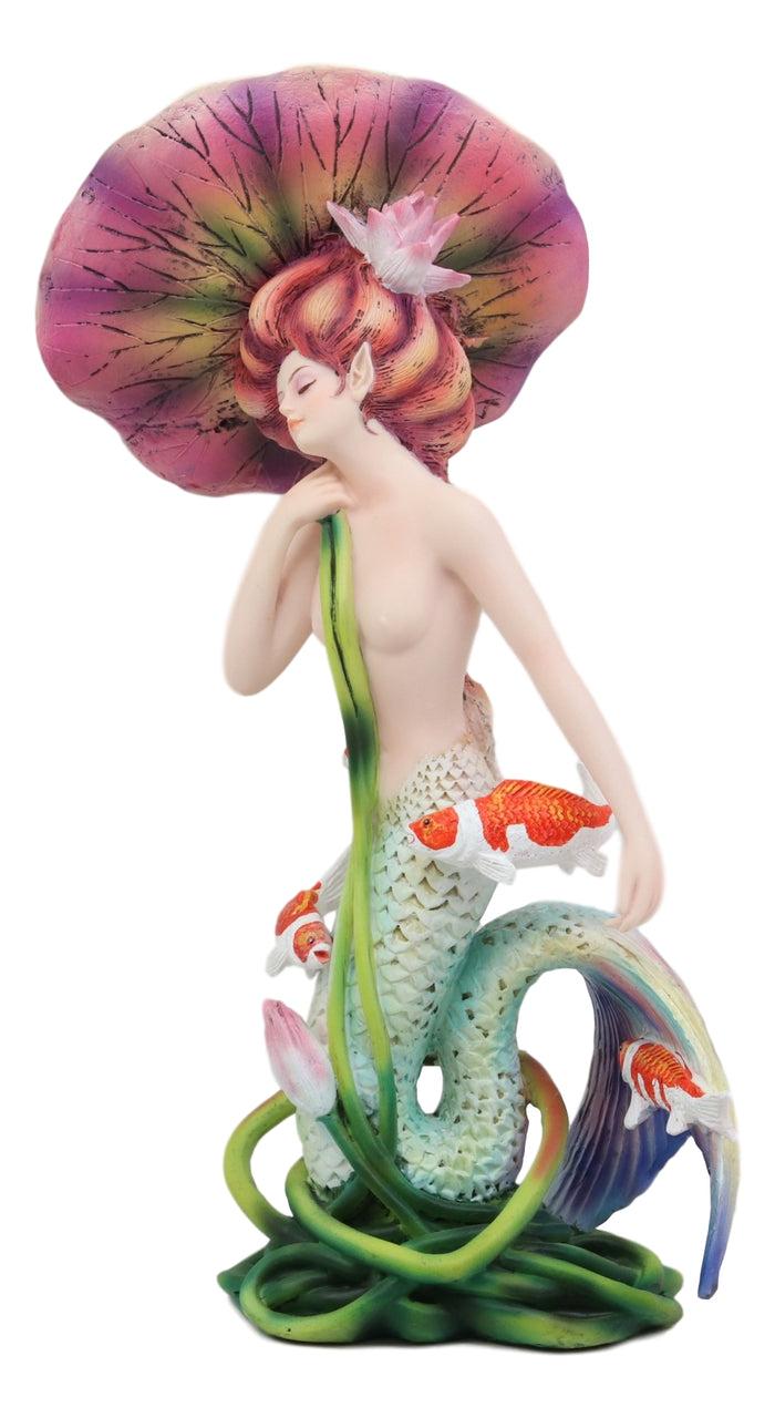 Ebros Gift Ebros Sheila Wolk Pulse Of The Pond Mermaid By Flower Umbrella And Koi Fishes Statue 9" Tall Mythical Fantasy Siren Mermaids Nautical Decor Figurine
