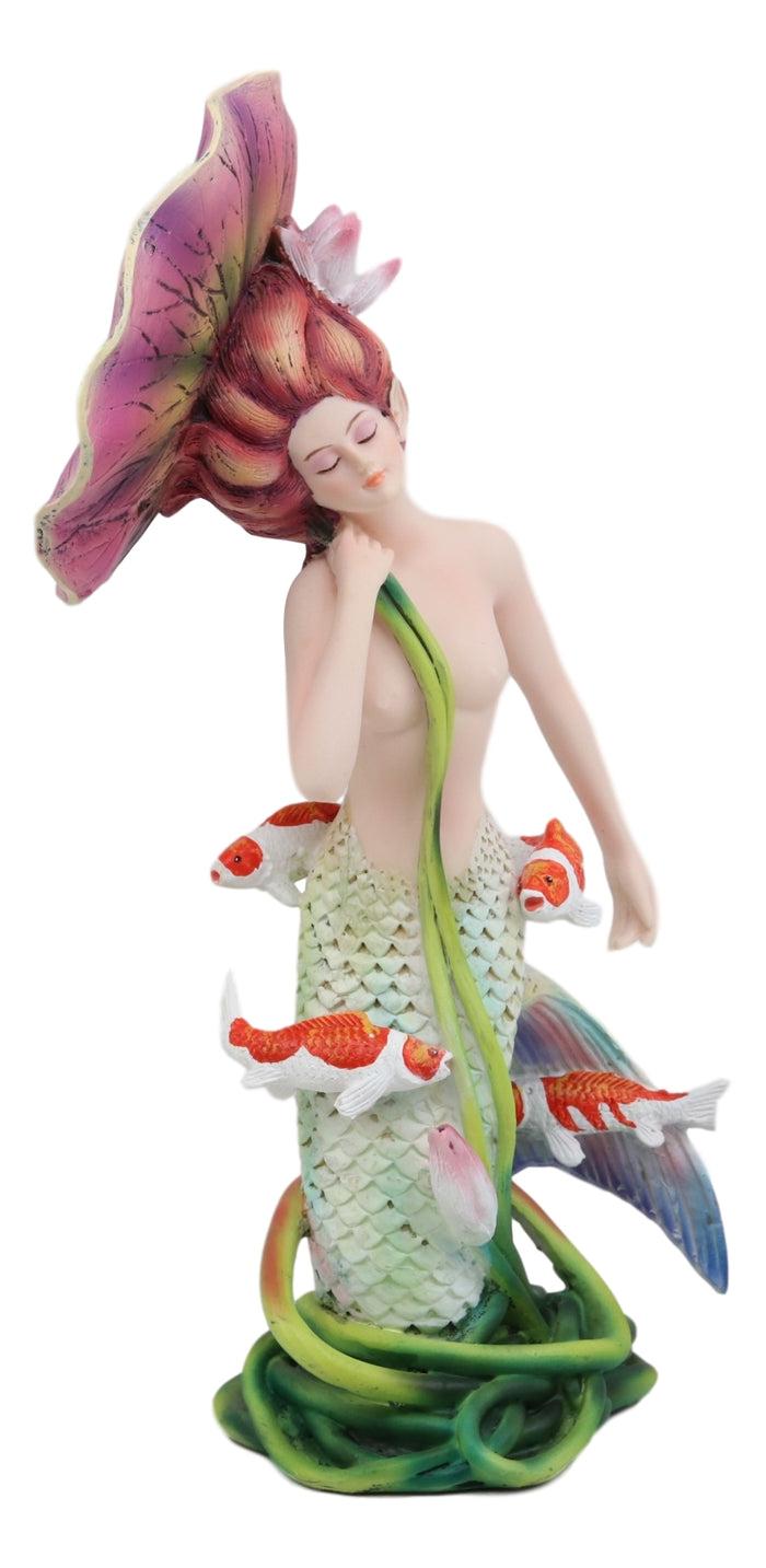 ebros gift Ebros Sheila Wolk Pulse of The Pond Mermaid by Flower Umbrella and Koi Fishes Statue 9" Tall Mythical Fantasy Siren Mermaids Nautical Decor Figurine