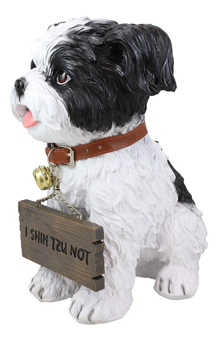 Ebros Gift Ebros Shih Tzu Dog Statue With Jingle Collar Welcome Greeting Sign 11.25"Tall