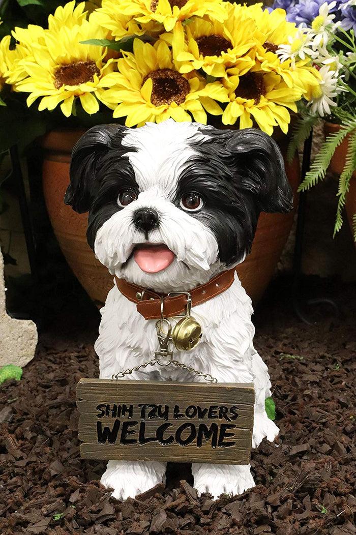 ebros gift Ebros Shih Tzu Dog Statue With Jingle Collar Welcome Greeting Sign 11.25"Tall
