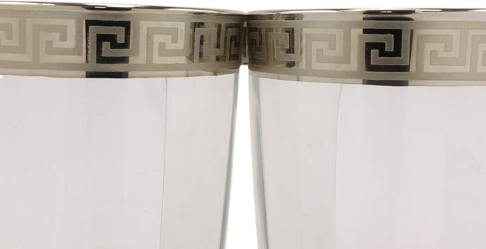 Ebros Gift Ebros Silver Accented Meander Greek Fret Key Rim 16oz Highball Glass Set Of 6