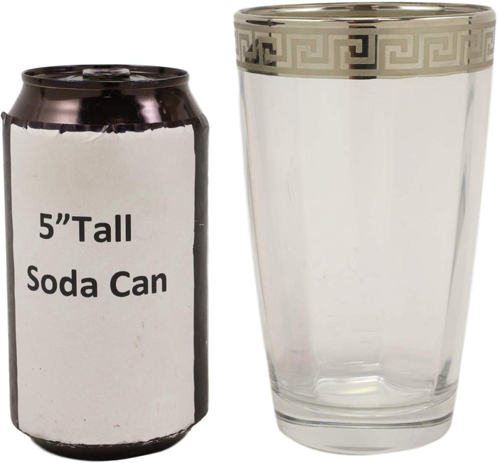 Ebros Gift Ebros Silver Accented Meander Greek Fret Key Rim 16oz Highball Glass Set Of 6