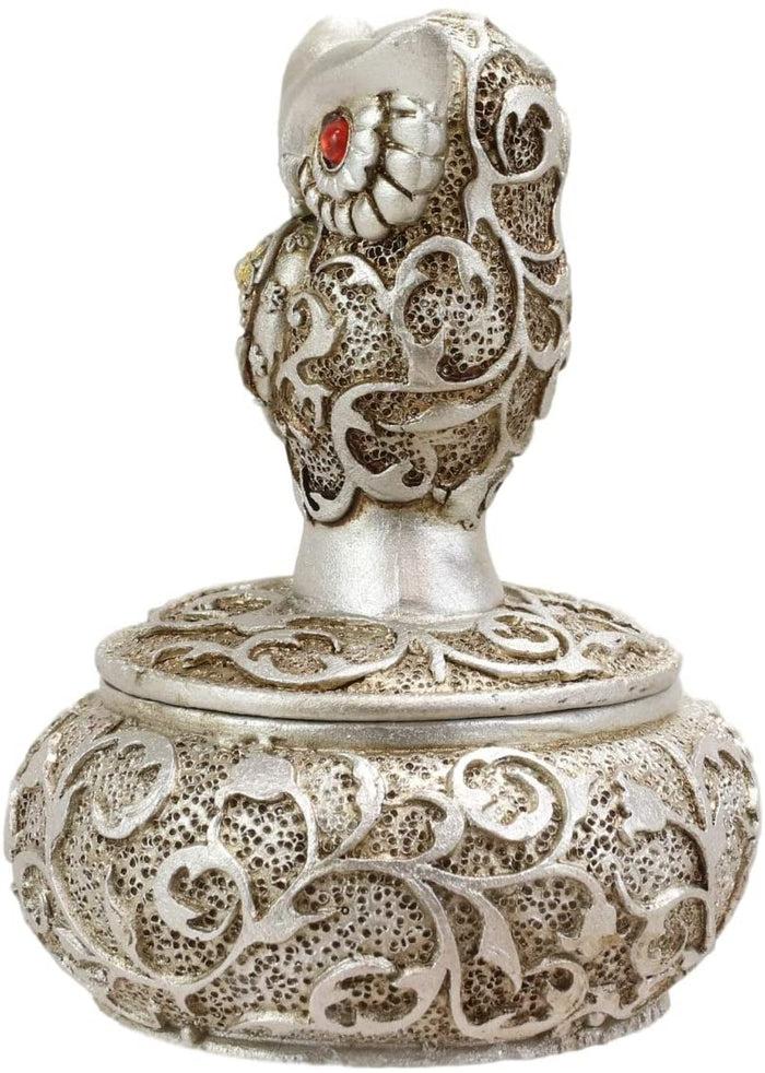 Ebros Gift Ebros Silver And Bronze Steampunk Owl With Red Gemstone Eyes Jewelry Trinket Box
