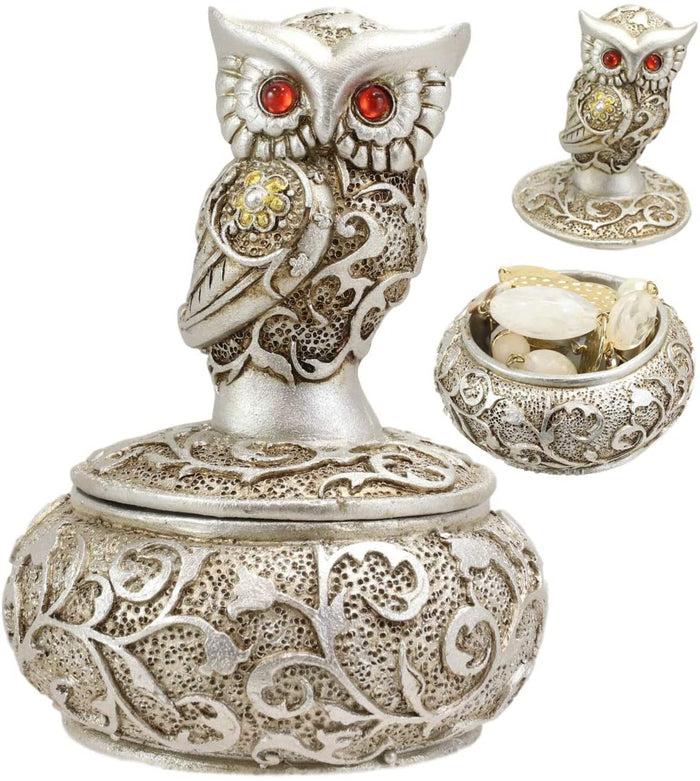 Ebros Gift Ebros Silver And Bronze Steampunk Owl With Red Gemstone Eyes Jewelry Trinket Box