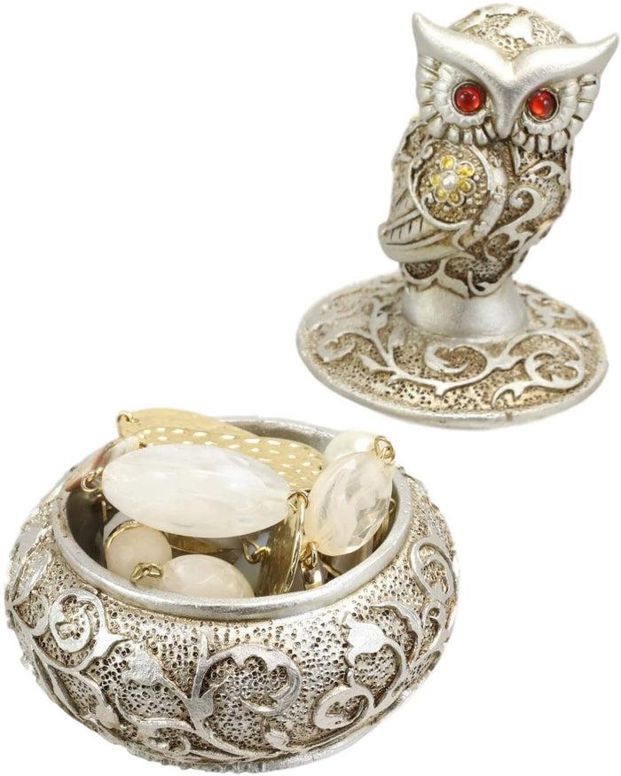 Ebros Gift Ebros Silver And Bronze Steampunk Owl With Red Gemstone Eyes Jewelry Trinket Box