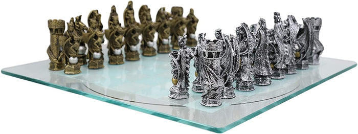 Ebros Gift Ebros Silver And Gold King Arthur Merlin Dragons Chess Pieces With Board Set