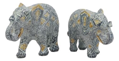 Ebros Gift Ebros Silver And Gold Patterned Elephant Statue 5.25" Long Feng Shui Elephant Figurine Symbol Of Wisdom Fortune And Protection (Mother And Calf Elephants Set)