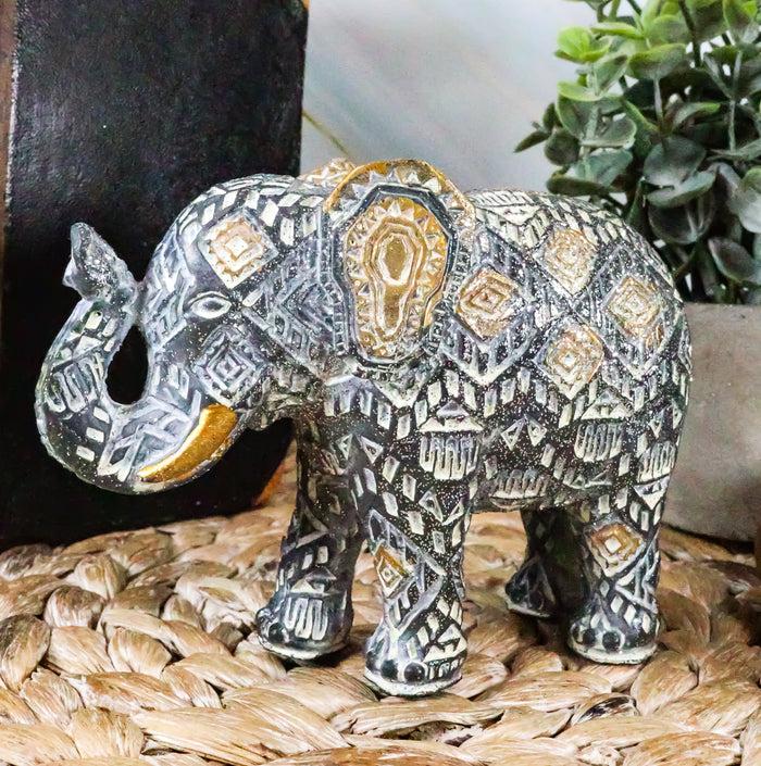 ebros gift Ebros Silver and Gold Patterned Elephant Statue 5.25" Long Feng Shui Elephant Figurine Symbol of Wisdom Fortune and Protection (Calf Elephant)