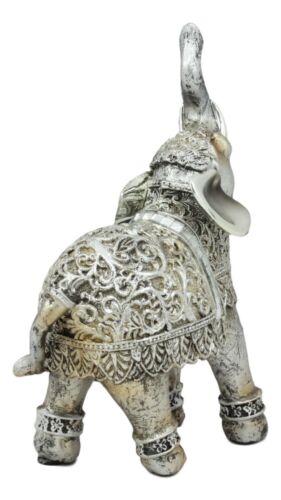 Ebros Gift Ebros Silver Filigree Elephant Statue With Glass Mirrors 6" Tall Feng Shui Elephant Figurine Symbol Of Wealth Fortune And Protection (Left Facing)